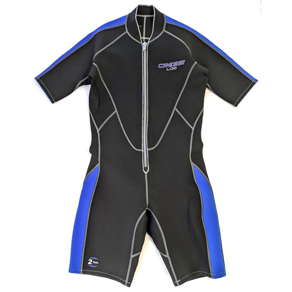 Cressi Lido 2mm Shorty Wetsuit Mens XXXL Black Blue Front Zip Scuba Snorkel